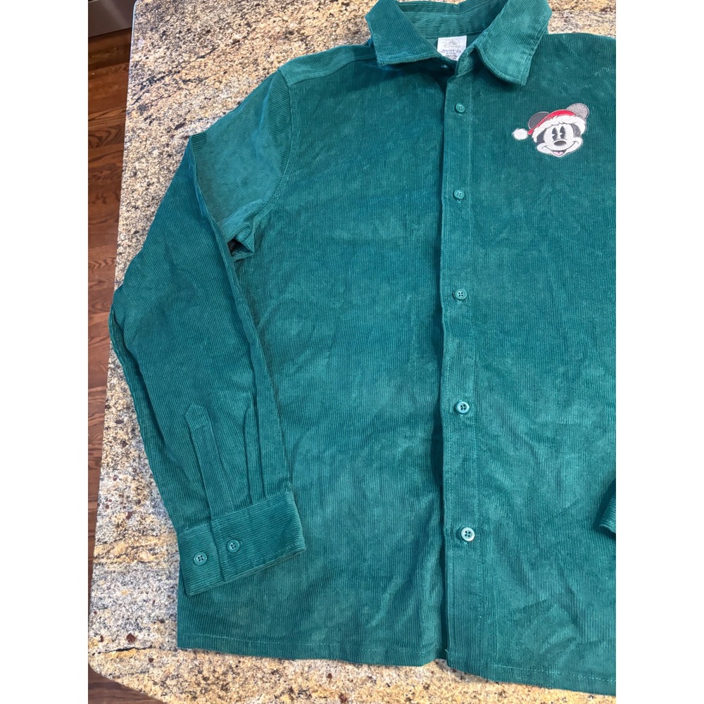 Disney Mickey Mouse Christmas Green Corduroy‎ Button Down Shirt Mens Small S - Picture 2 of 11